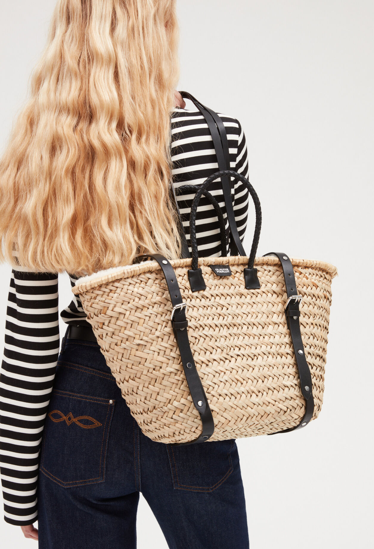 Panier paille et shearling pour femme Claudie Pierlot