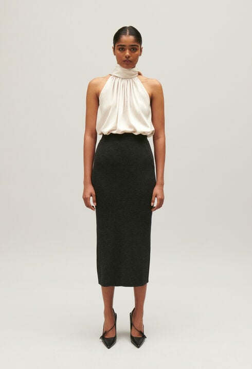 Jupe longue maille gris chiné