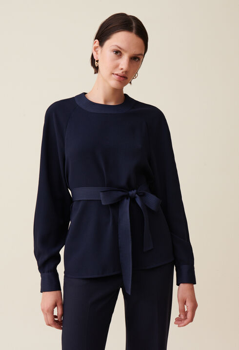 Blouse fluide ceinturée marine