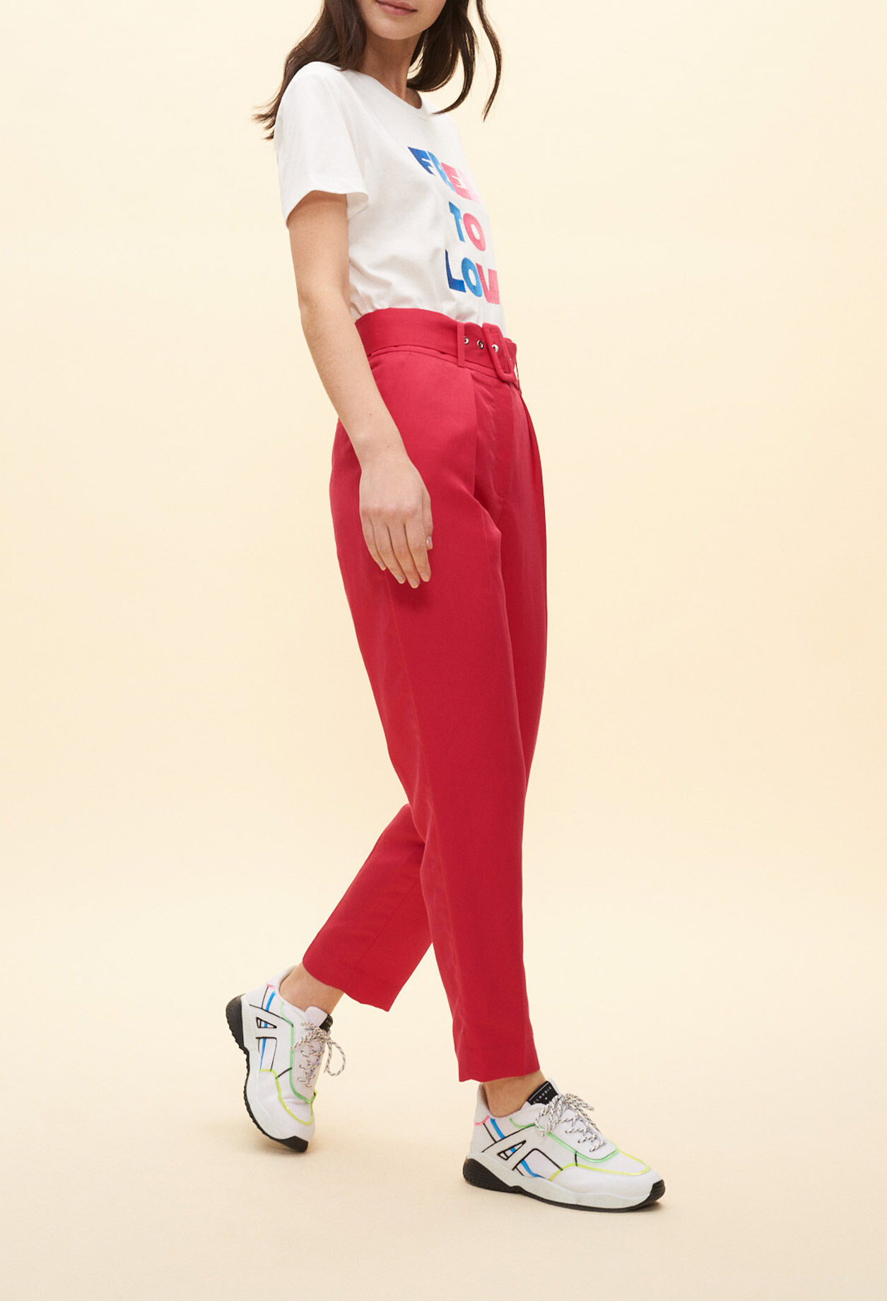 Pantalon de tailleur ceinturé fushia