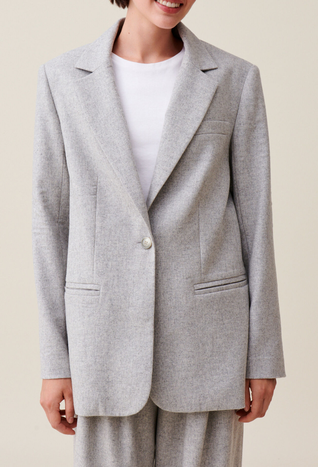 Veste tailleur gris laine m&eacute;lang&eacute;e