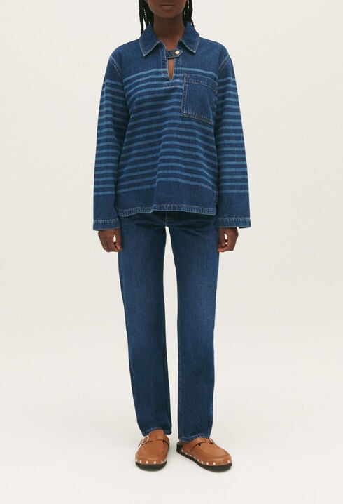 Top denim rayé