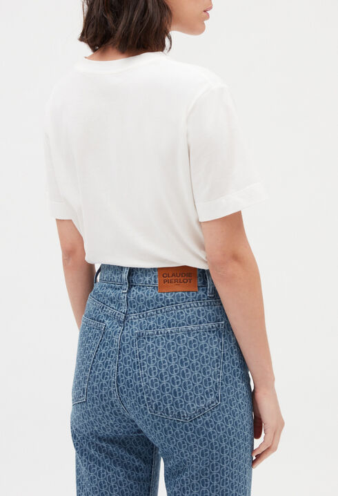 Jean droit monogramme bleu délavé