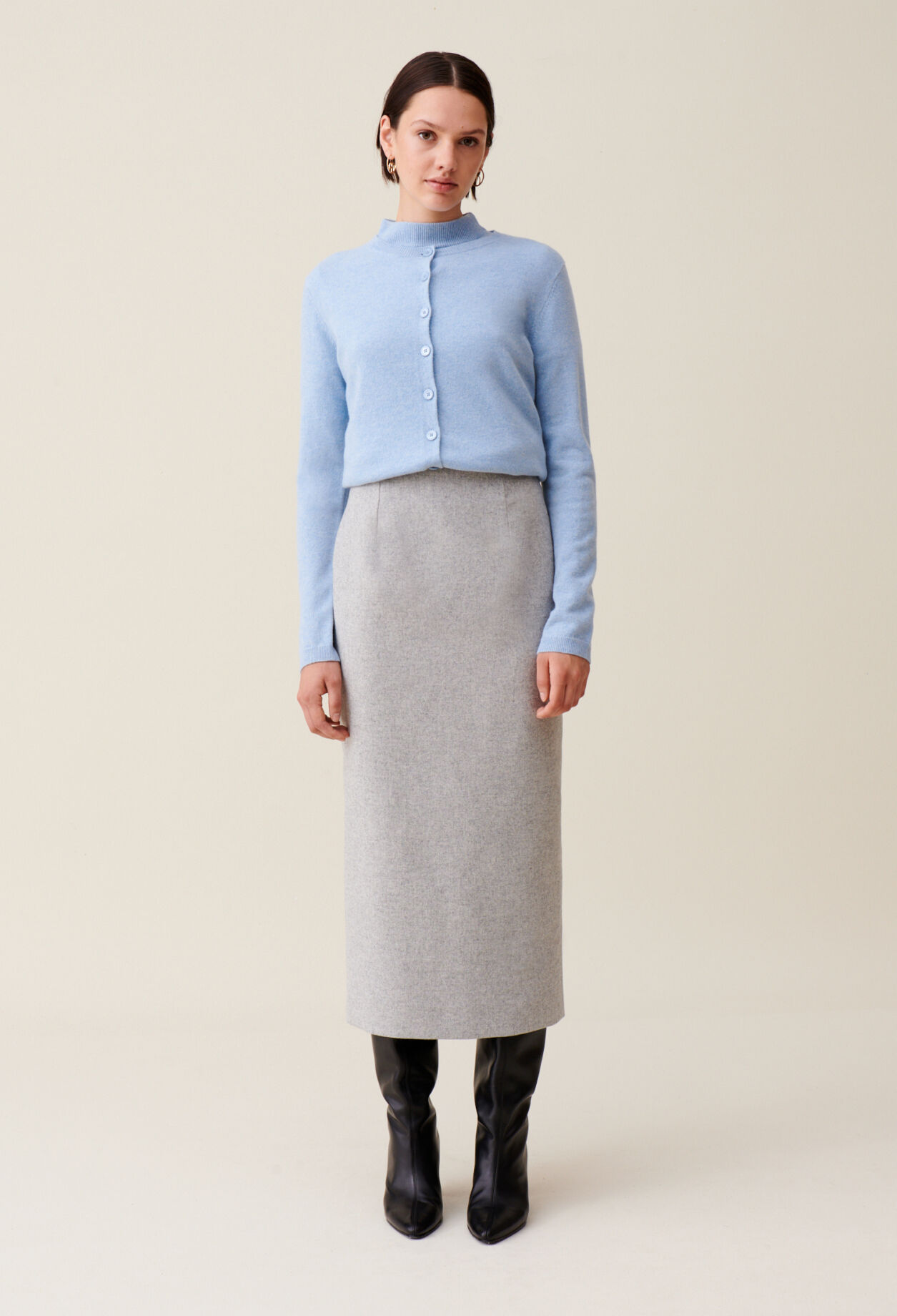 Jupe crayon taille haute gris clair