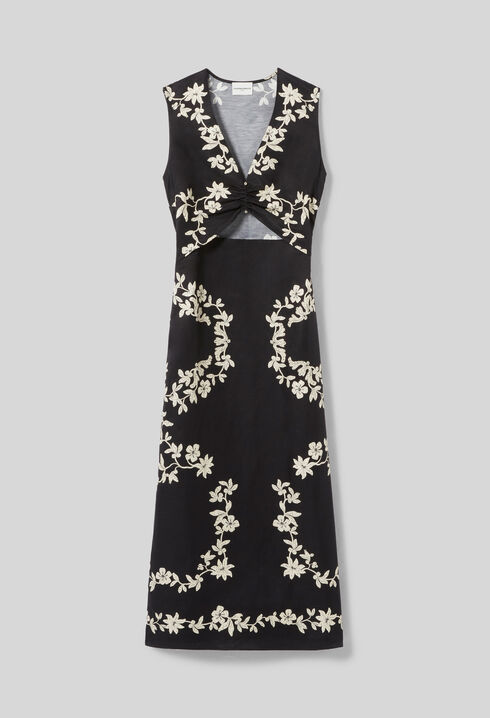 Robe longue noire broderies