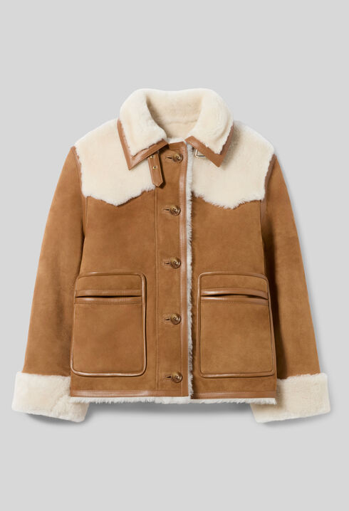 Veste peau lain&eacute;e col cuir