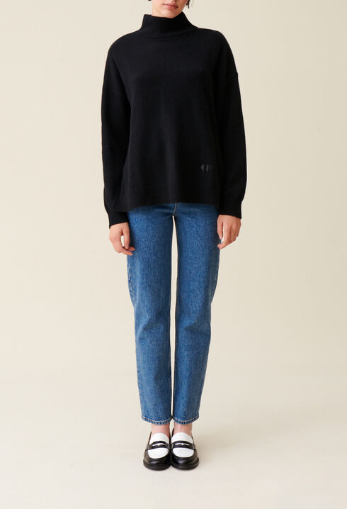 Pull col montant cachemire noir