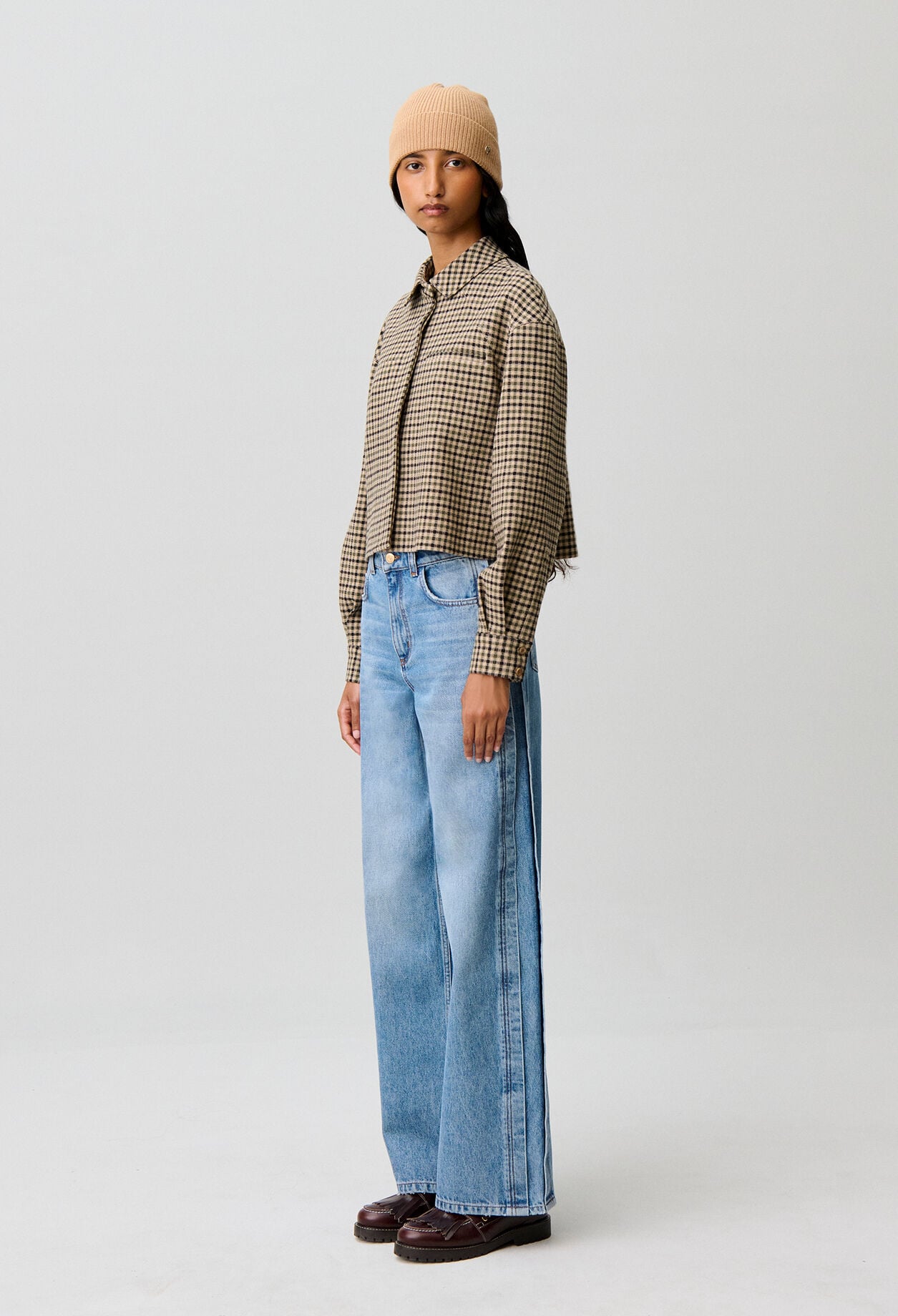 Veste courte laine m&eacute;lang&eacute;e &agrave; carreaux