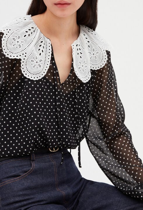 Blouse à pois col Claudine