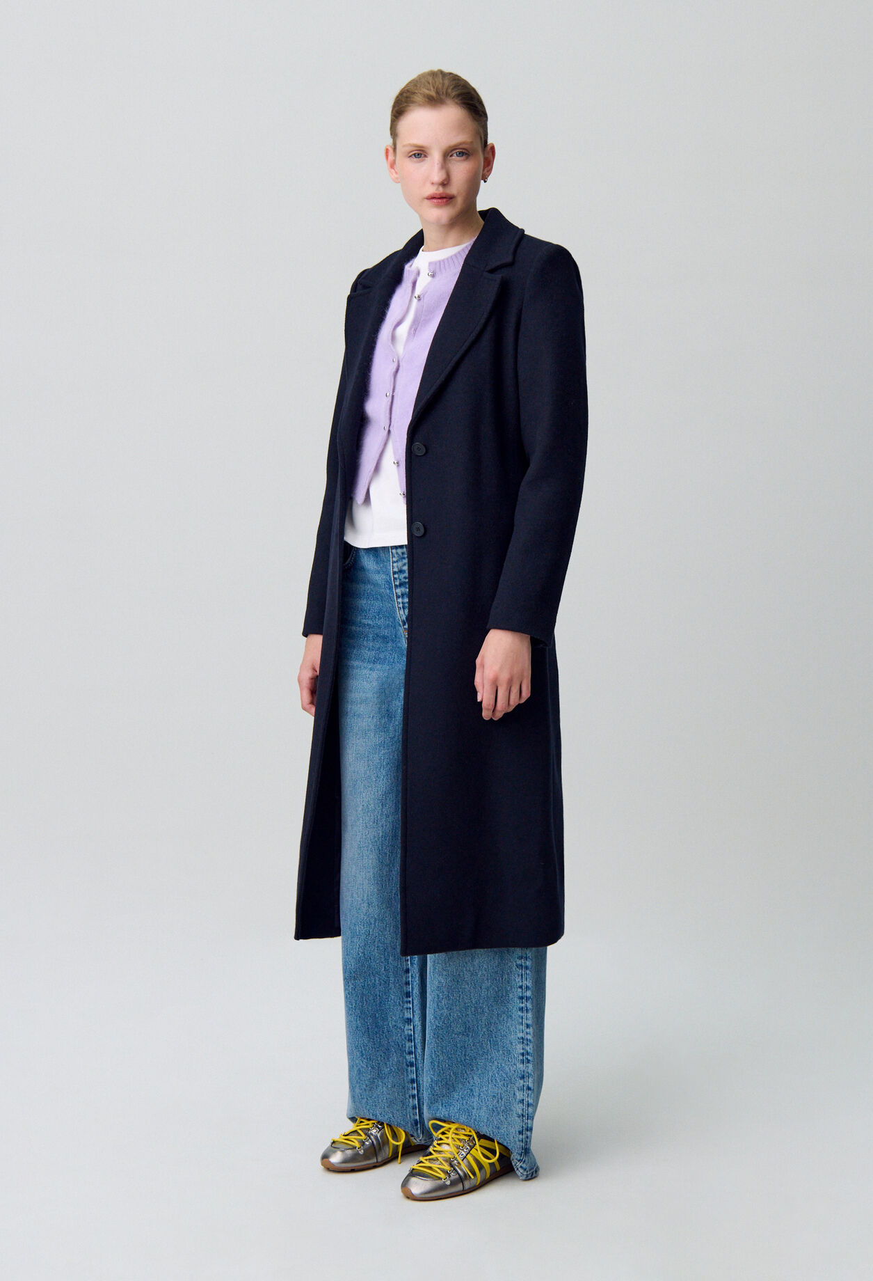 Manteau long croisé laine