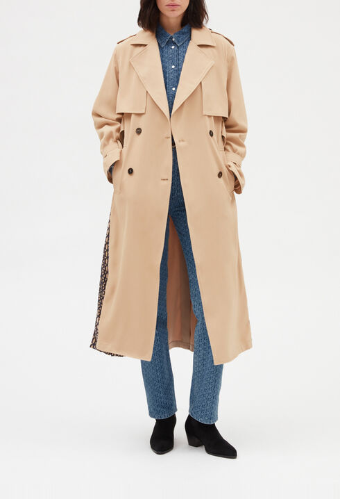 Trench mi-long plissé monogramme beige