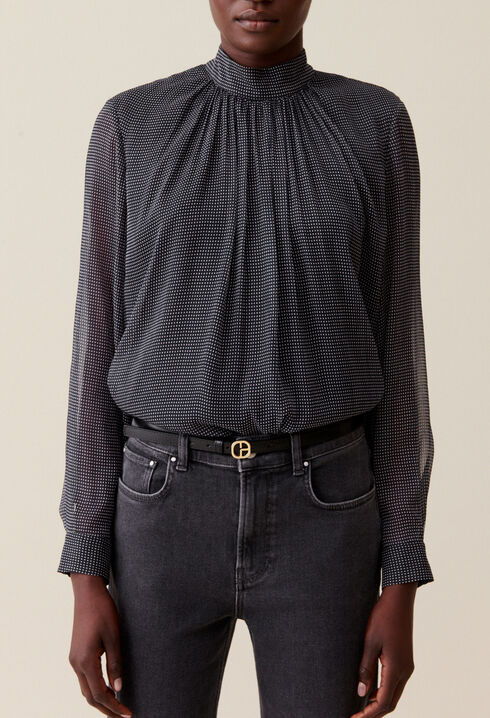 Blouse lavalli&egrave;re carreaux fluide