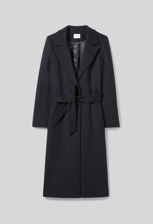 Manteau long croisé laine