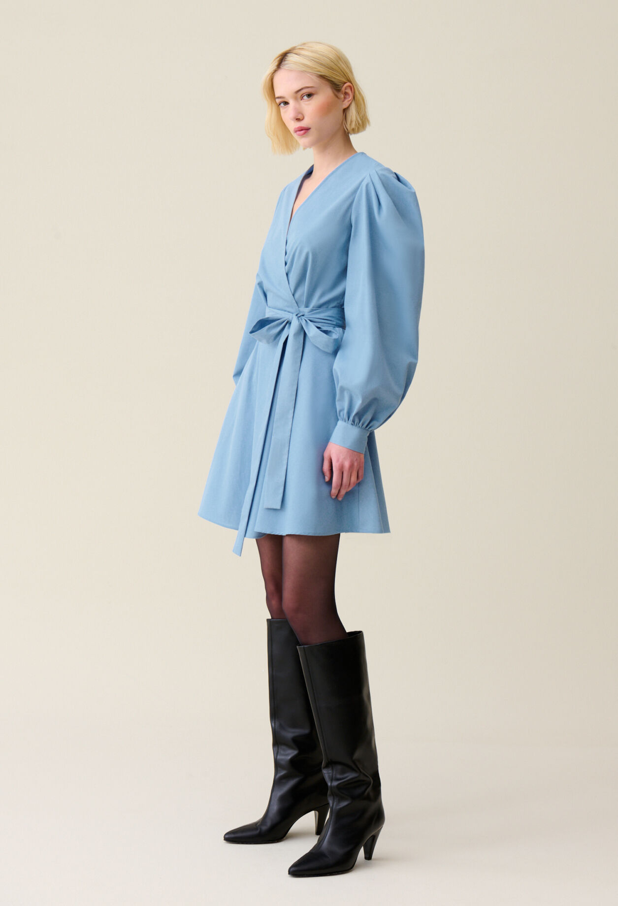 Robe courte manches ballons bleu