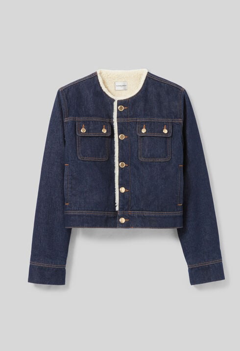 Veste denim fausse fourrure
