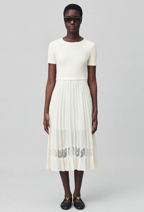 Robe midi Twist bi-matière ivoire