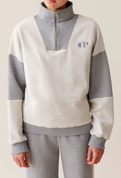 Sweatshirt col montant zipp&eacute; 