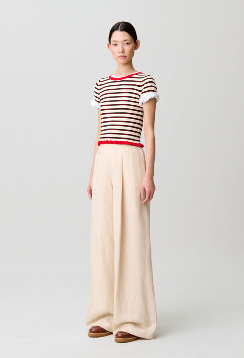 Pantalon tailleur large viscose lin