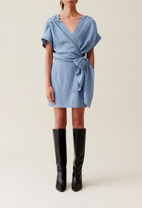 Robe courte cache-c&oelig;ur rayures bleu