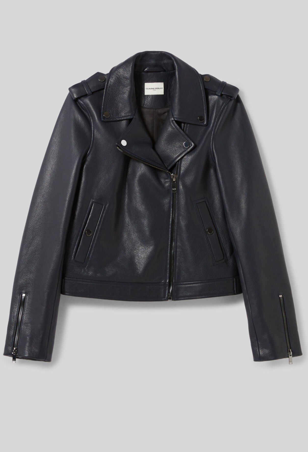 Veste cuir grainé noir
