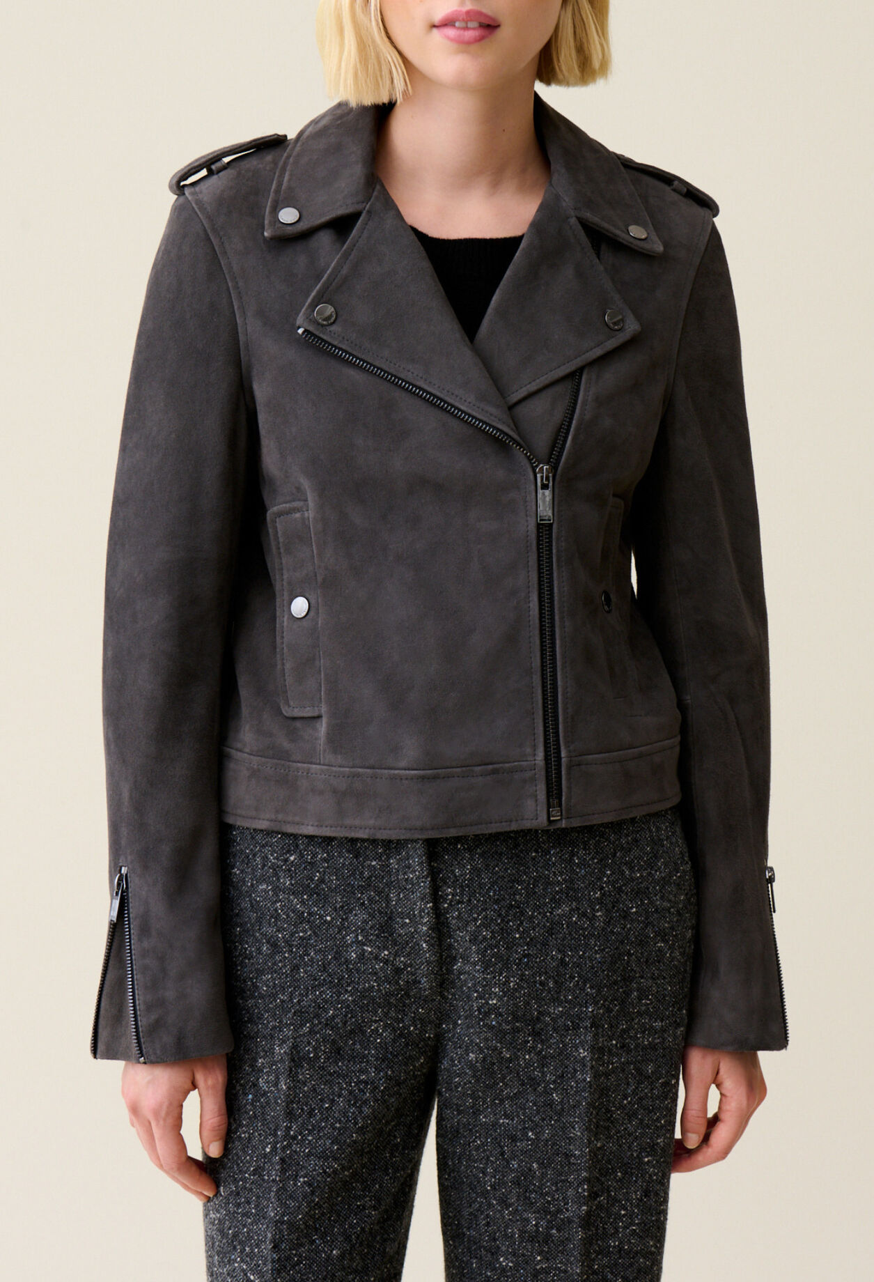 Veste perfecto cuir su&egrave;de