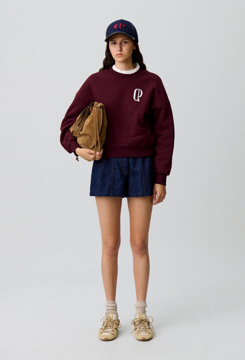 Sweat coton col victorien