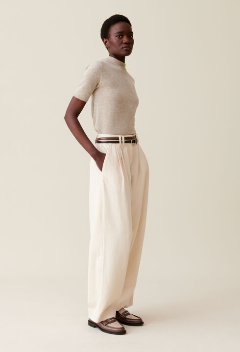 Pantalon denim large plissé