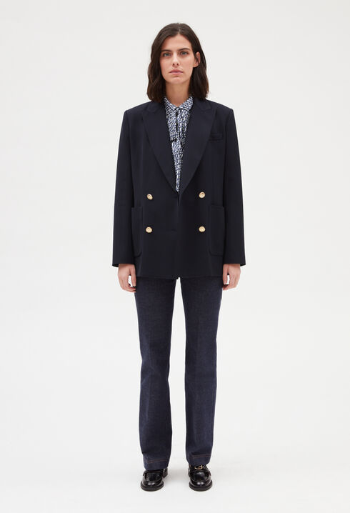 Veste tailleur double boutonnage bleue