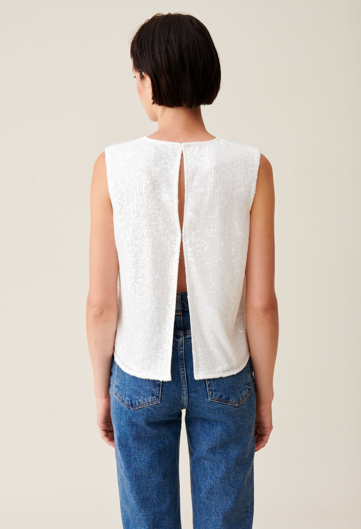 Top sans manches sequins écru