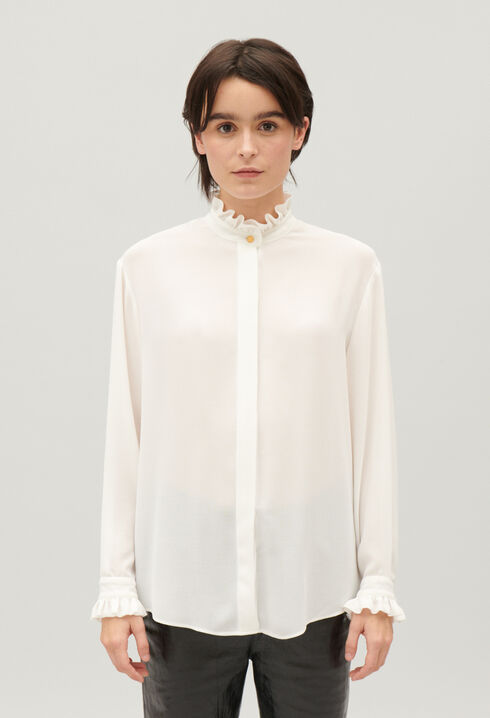 Chemise blanche col montant ondulé 