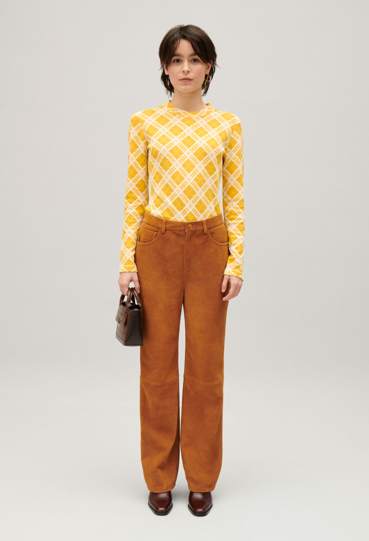 Pantalon cuir suède beige foncé