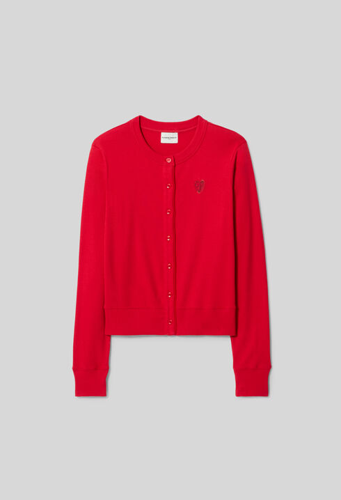 Gilet rouge en coton &agrave; c&oelig;ur dentelle