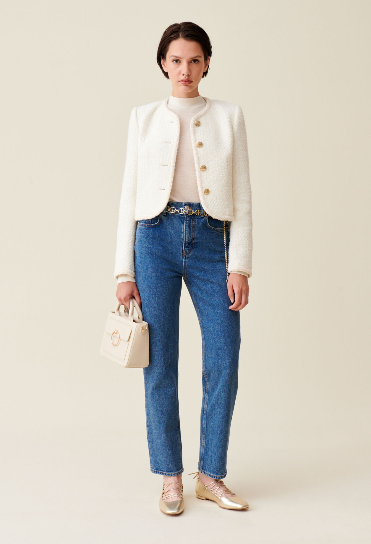 Veste courte tweed ivoire