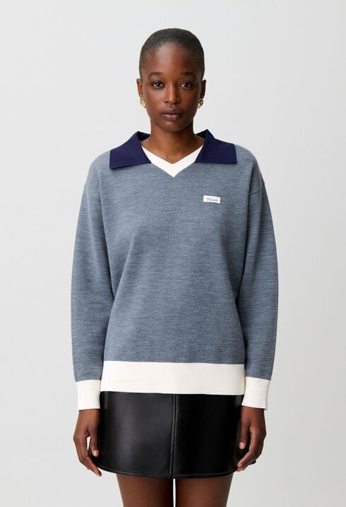 Pull maille double col contrast&eacute;