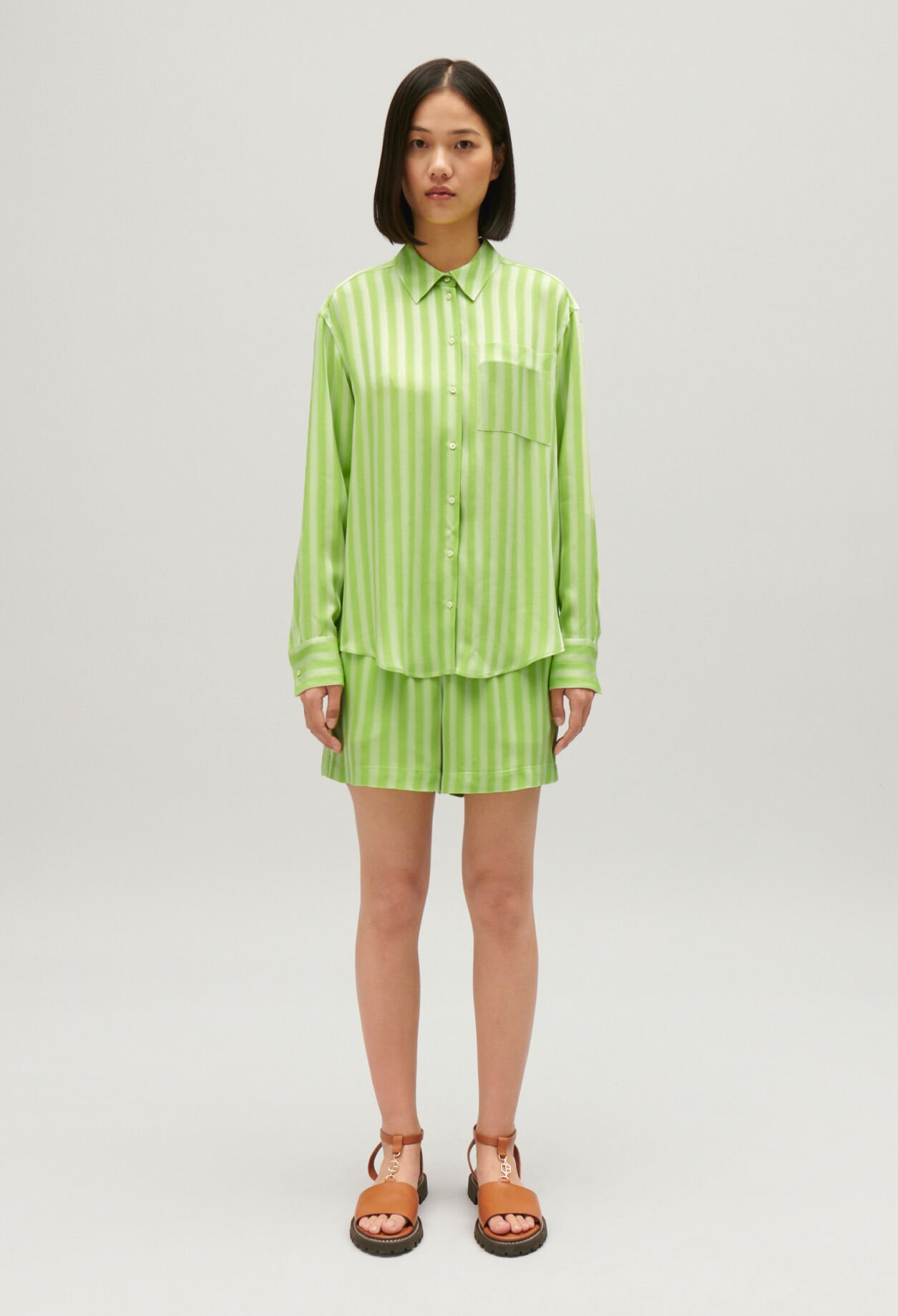 Chemise fluide rayures matcha