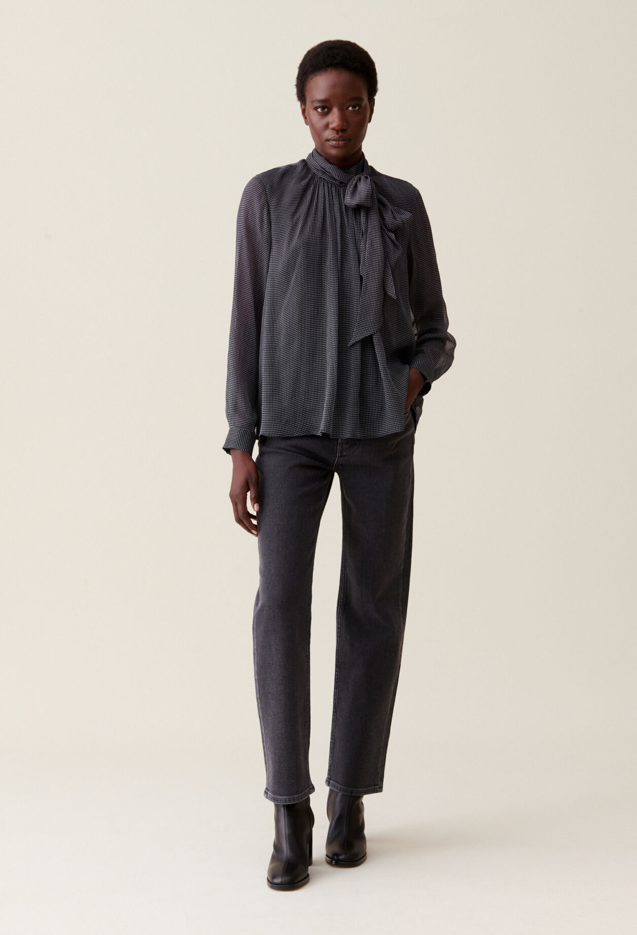 Blouse lavalliere carreaux fluide pour femme Claudie Pierlot