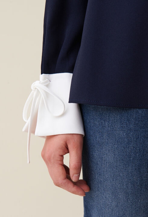 Blouse fluide marine col contrasté