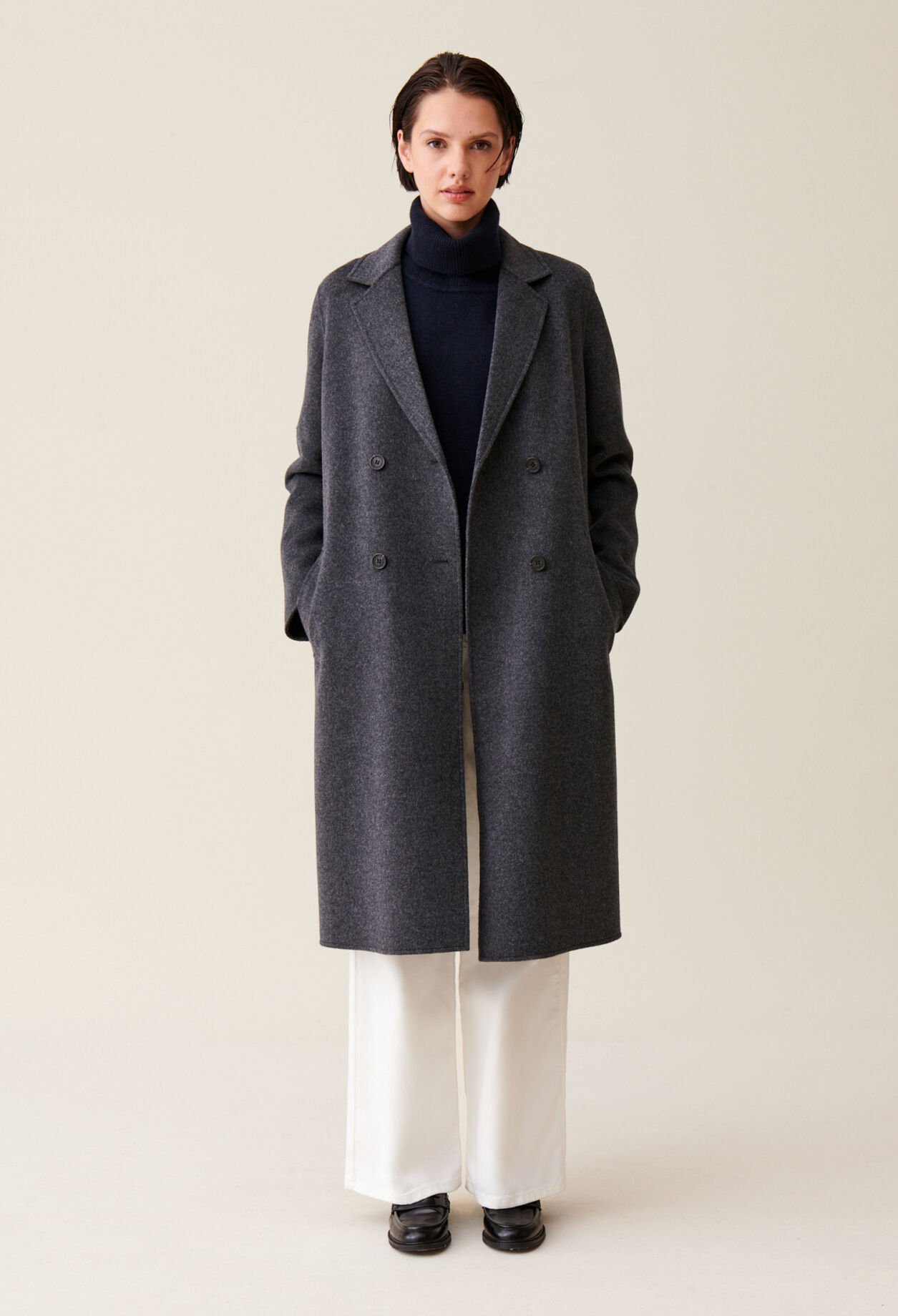 Manteau laine double face gris chiné