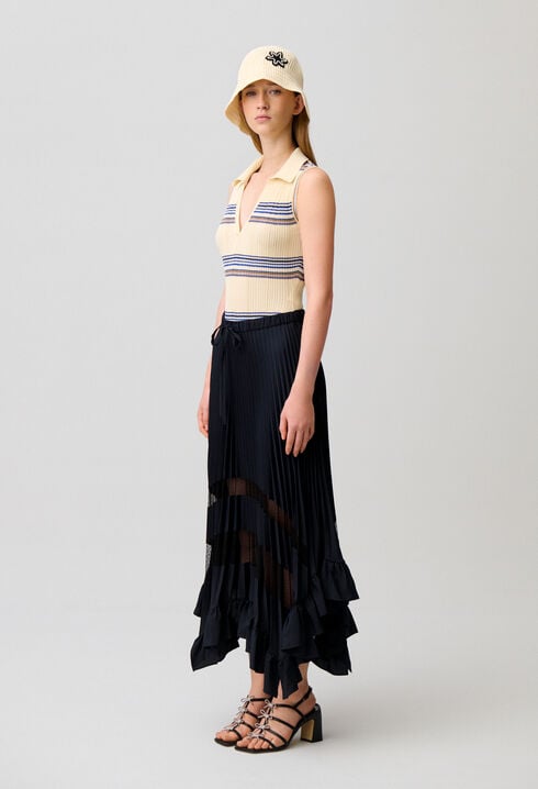 Jupe midi pliss&eacute;e et asym&eacute;trique