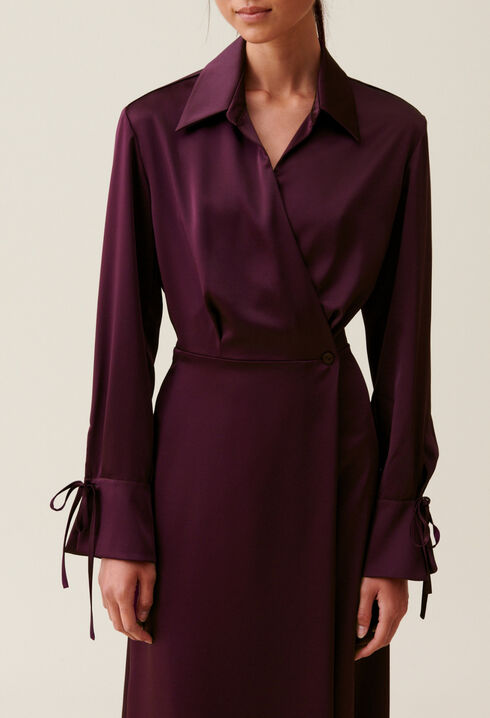 Robe longue fluide crois&eacute;e bordeaux