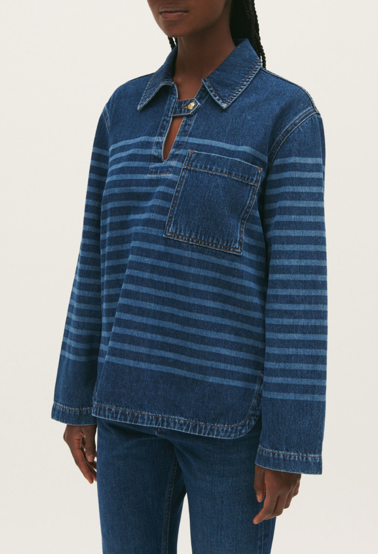 Top denim rayé