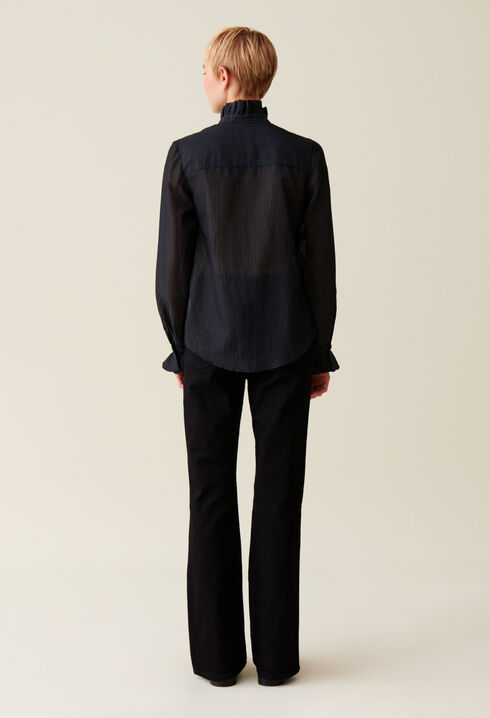 Chemise fluide col volanté rayures