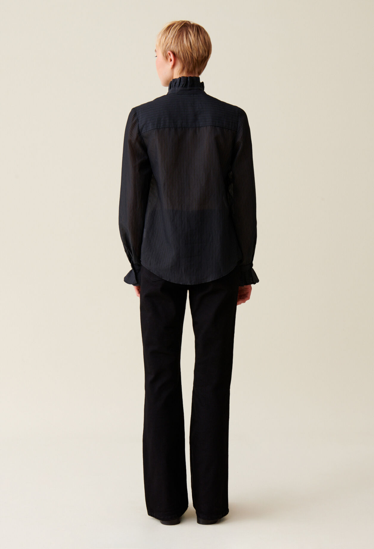 Chemise fluide col volanté rayures