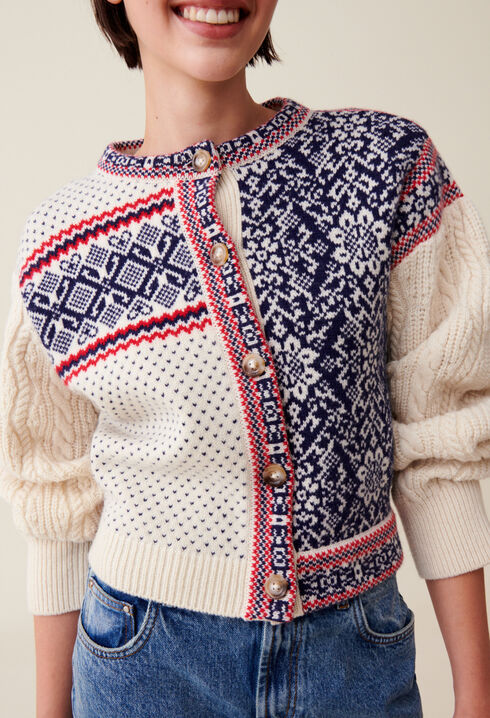 Cardigan laine motif torsad&eacute;