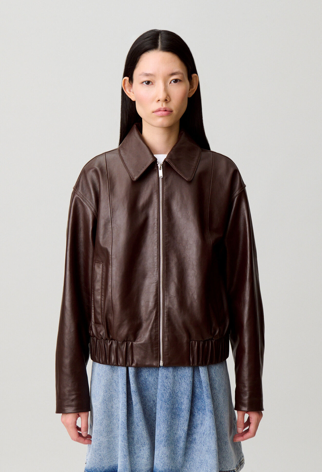 Blouson cuir brillant casual