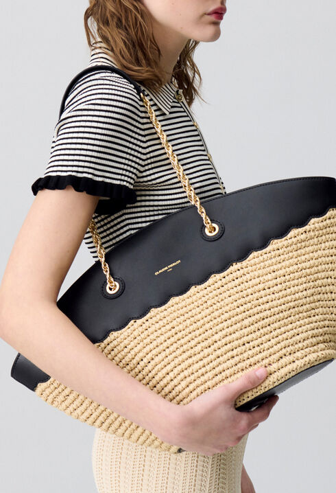 Sac panier tress&eacute; et cuir