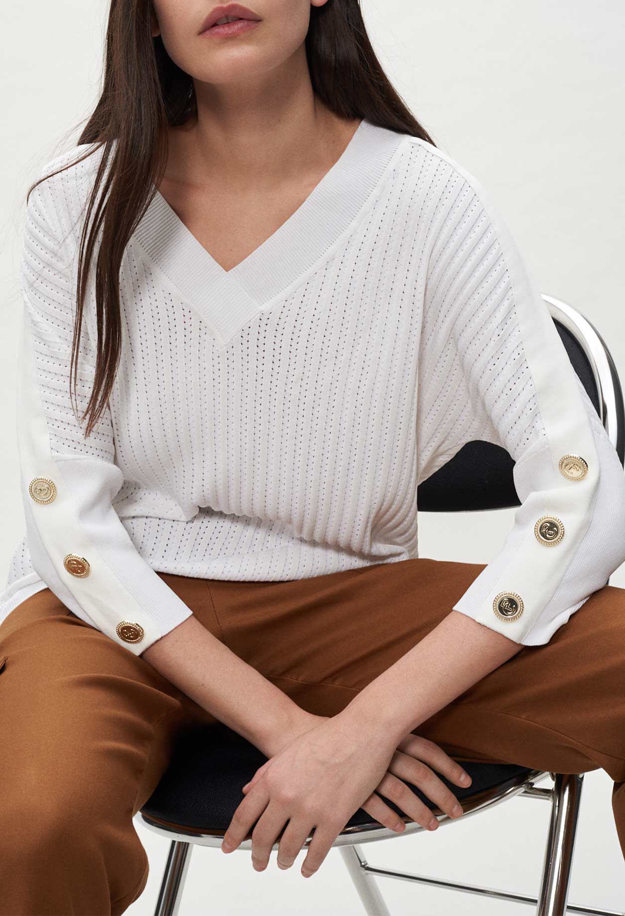 Pull à manches mi-longues boutonné