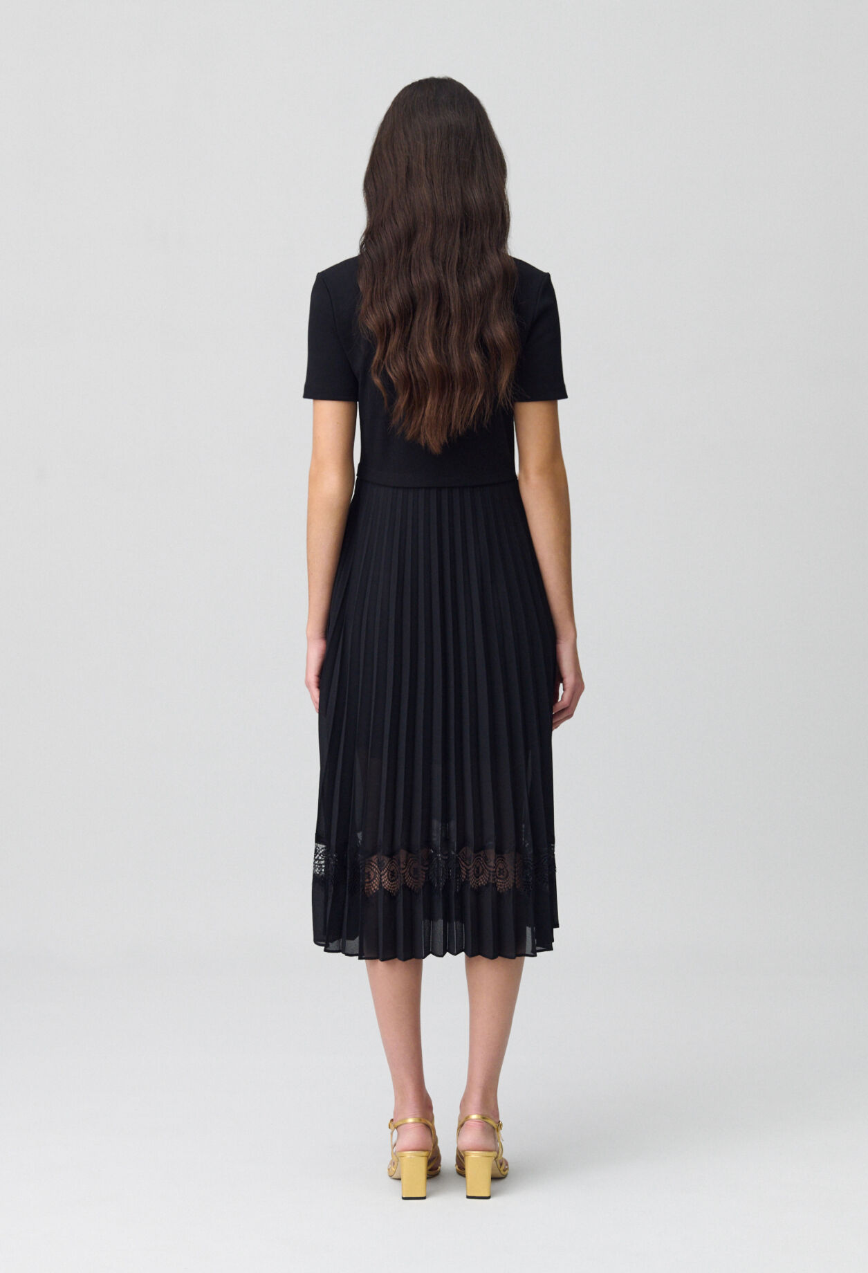 Robe midi Twist bi-matière noire
