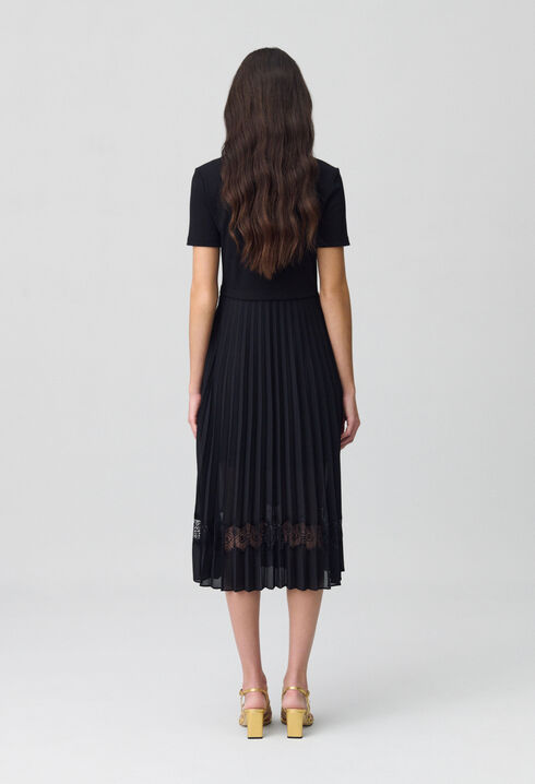 Robe midi Twist bi-matière noire