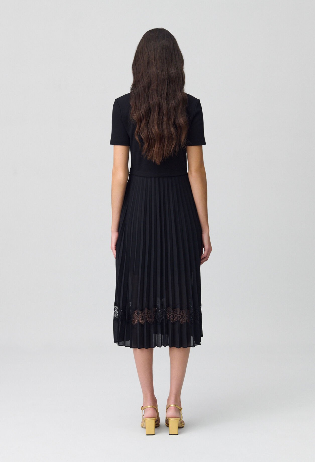 Robe midi Twist bi-matière noire